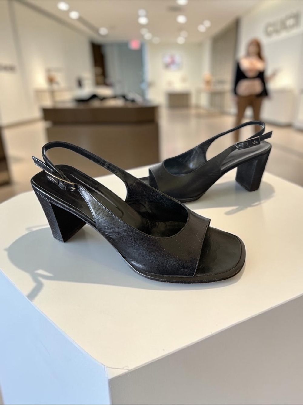 Gucci Vintage Black Leather Slingback Block Heels Size 8